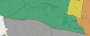 map showing parish between Swindon town centre and M4 motorway